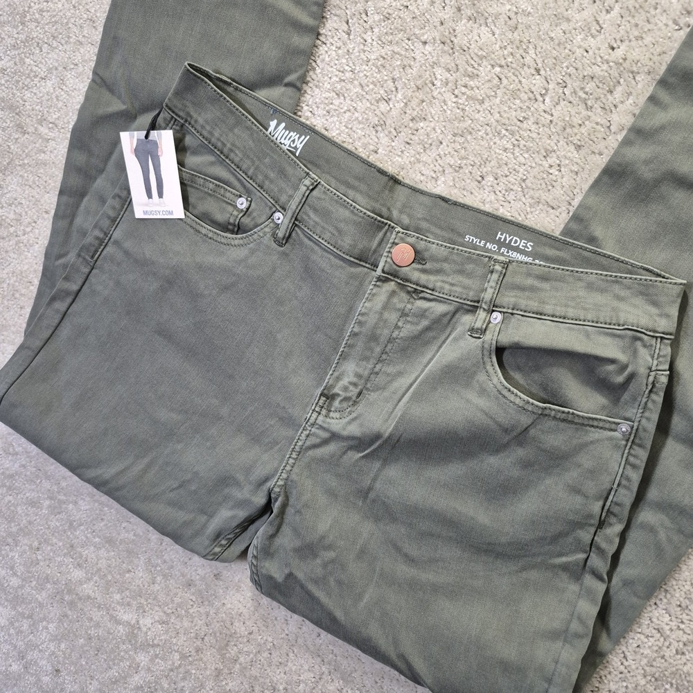 Mugsy Hydes Jeans Mens 36x36 Green Slim Straight Stretch Comfort Preppy Hipster